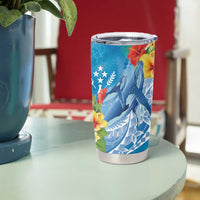 Personalised Kosrae States Humpback Whale Tumbler Cup Polynesian Tropical Flowers LT9 - Polynesian Pride
