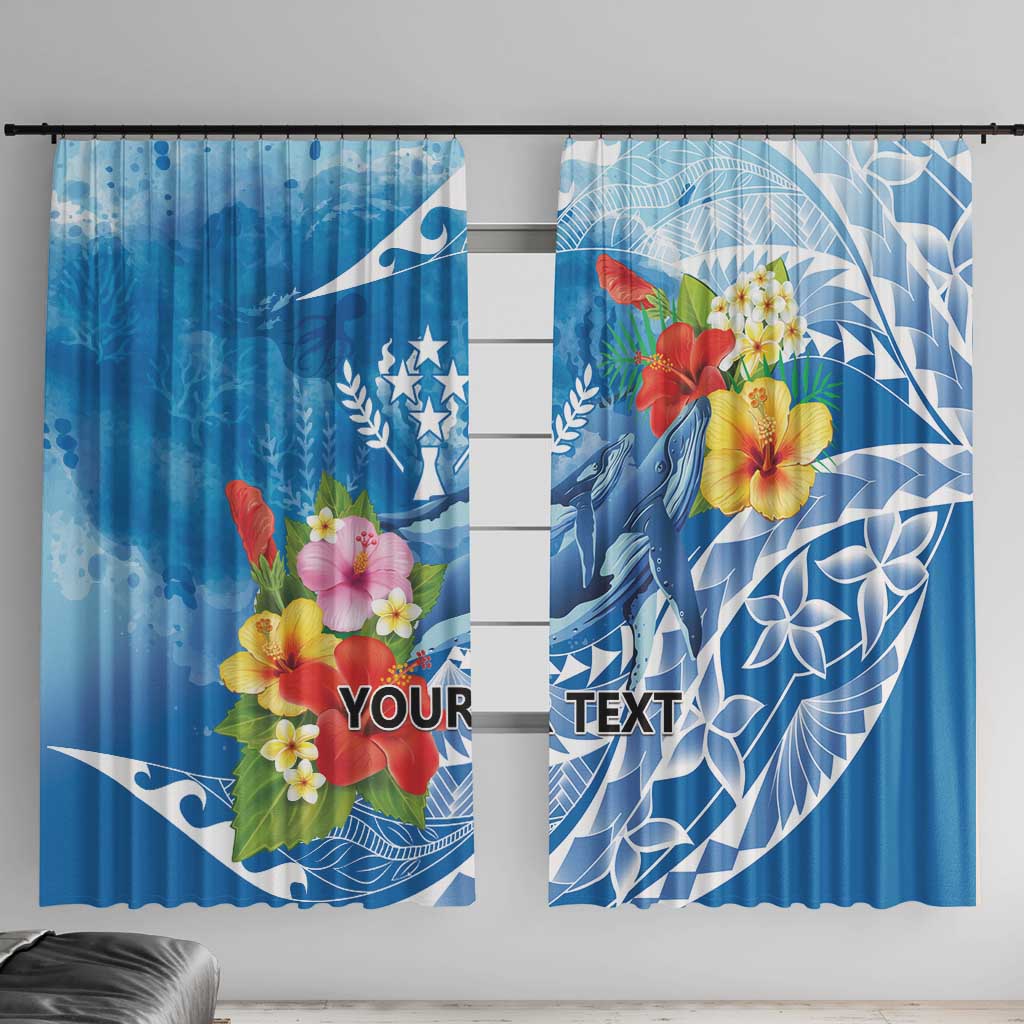 Personalised Kosrae States Humpback Whale Window Curtain Polynesian Tropical Flowers LT9 With Hooks Blue - Polynesian Pride