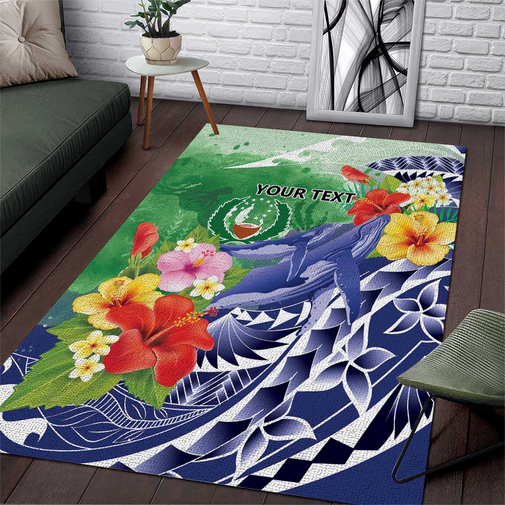Personalised Pohnpei States Humpback Whale Area Rug Polynesian Tropical Flowers LT9 Blue - Polynesian Pride