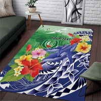 Personalised Pohnpei States Humpback Whale Area Rug Polynesian Tropical Flowers LT9 Blue - Polynesian Pride