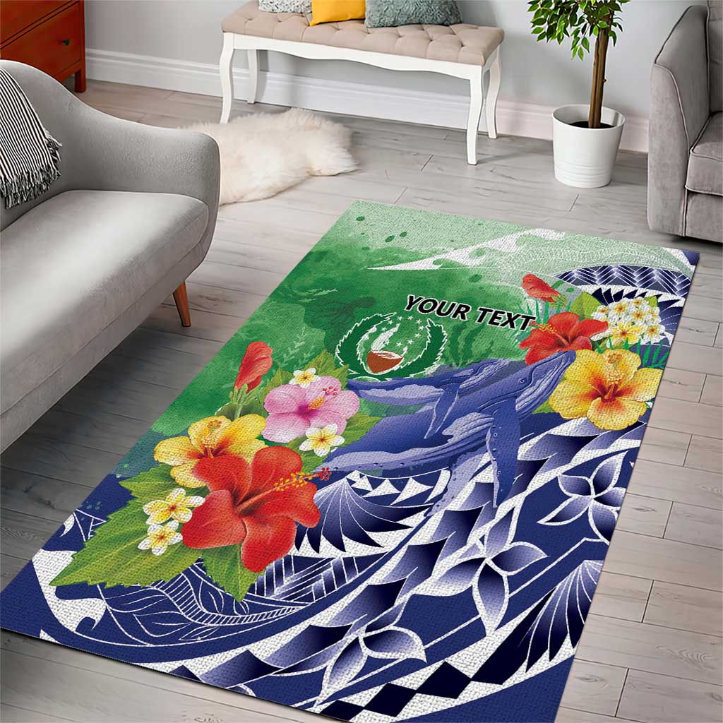 Personalised Pohnpei States Humpback Whale Area Rug Polynesian Tropical Flowers LT9 - Polynesian Pride