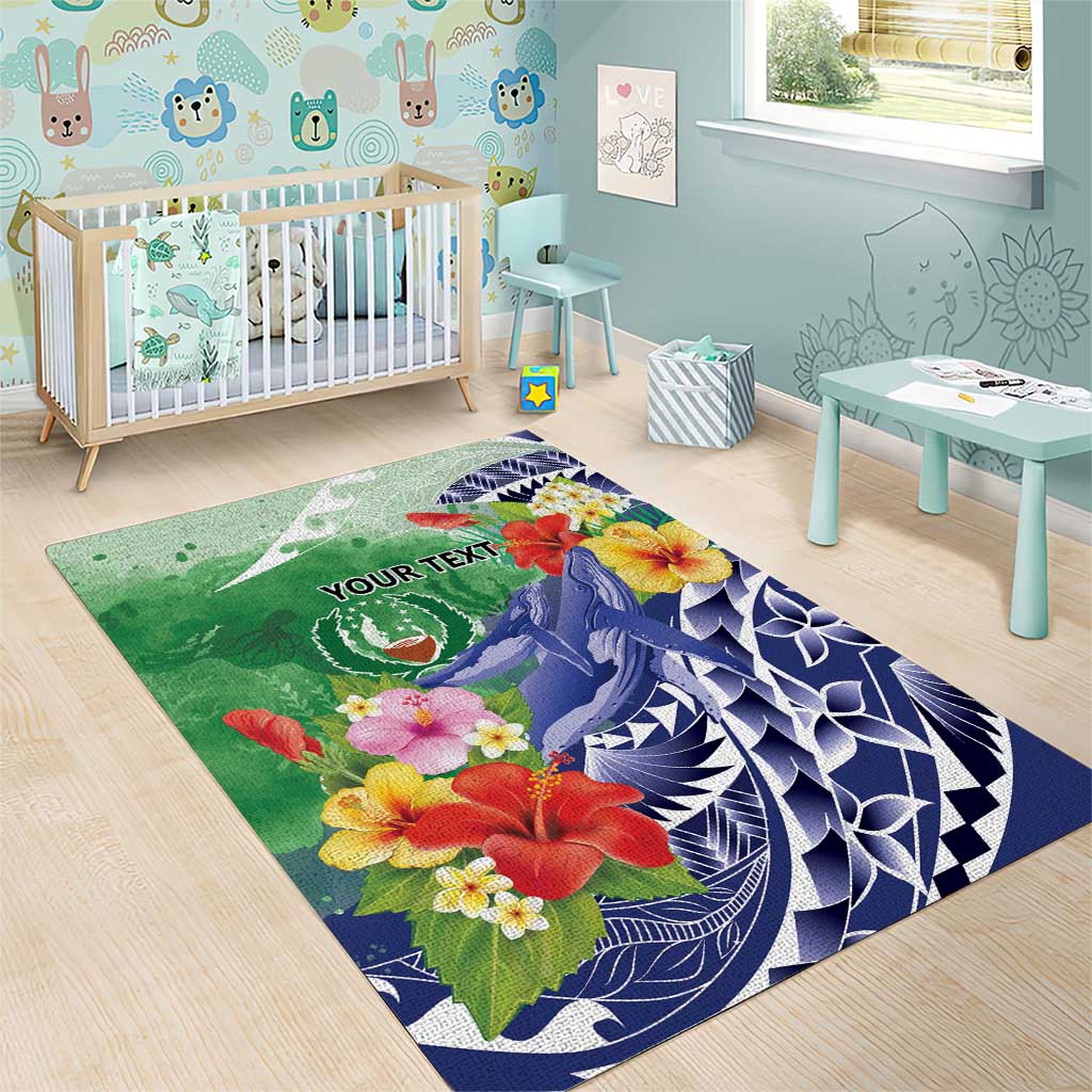 Personalised Pohnpei States Humpback Whale Area Rug Polynesian Tropical Flowers LT9 - Polynesian Pride