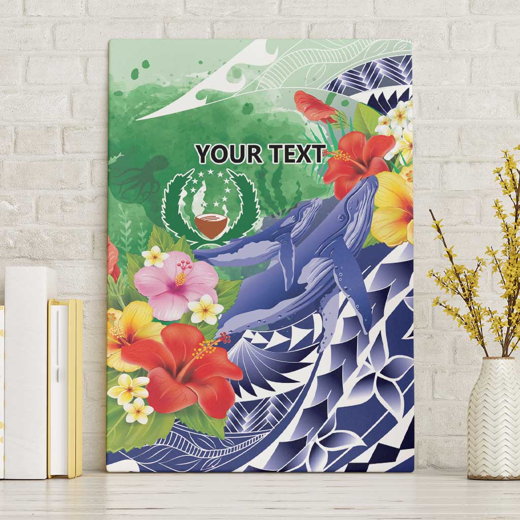 Personalised Pohnpei States Humpback Whale Canvas Wall Art Polynesian Tropical Flowers LT9 Without Frame Blue - Polynesian Pride
