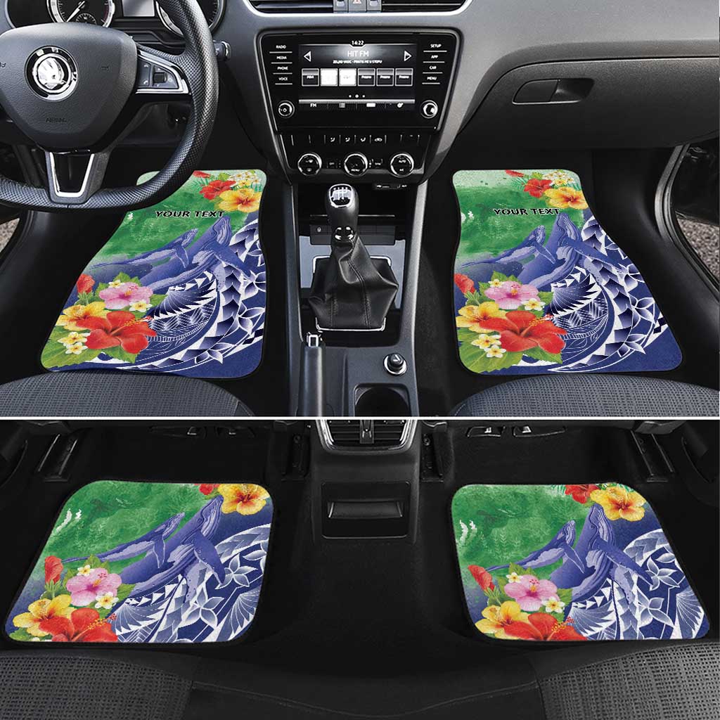 Personalised Pohnpei States Humpback Whale Car Mats Polynesian Tropical Flowers LT9 Set 4pcs Blue - Polynesian Pride