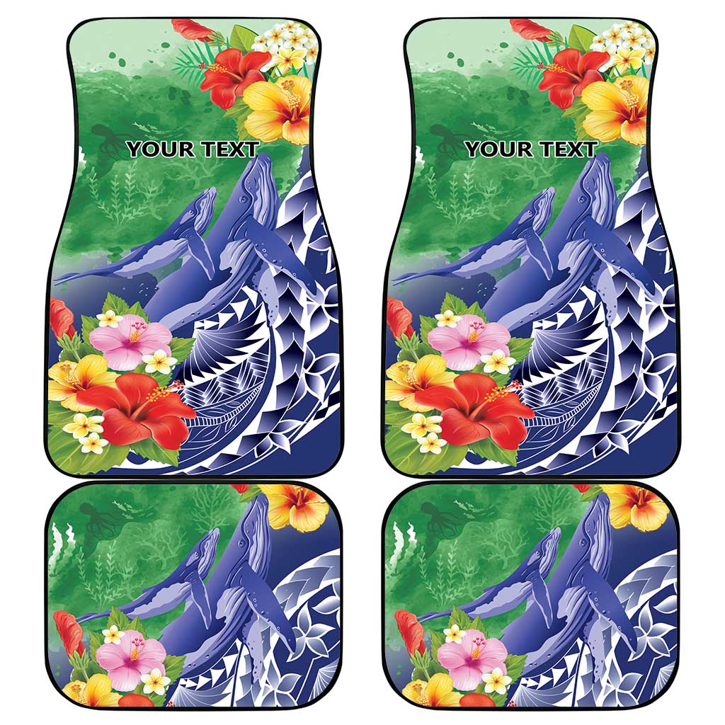 Personalised Pohnpei States Humpback Whale Car Mats Polynesian Tropical Flowers LT9 - Polynesian Pride