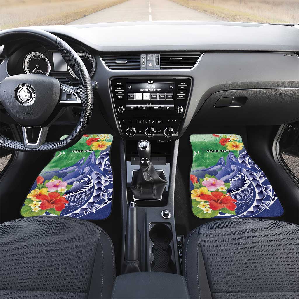 Personalised Pohnpei States Humpback Whale Car Mats Polynesian Tropical Flowers LT9 Set 2pcs - Front Blue - Polynesian Pride