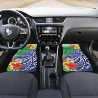 Personalised Pohnpei States Humpback Whale Car Mats Polynesian Tropical Flowers LT9 Set 2pcs - Front Blue - Polynesian Pride