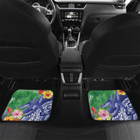 Personalised Pohnpei States Humpback Whale Car Mats Polynesian Tropical Flowers LT9 Set 2pcs - Back Blue - Polynesian Pride