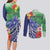 Personalised Pohnpei States Humpback Whale Couples Matching Long Sleeve Bodycon Dress and Long Sleeve Button Shirt Polynesian Tropical Flowers