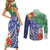 Personalised Pohnpei States Humpback Whale Couples Matching Short Sleeve Bodycon Dress and Long Sleeve Button Shirt Polynesian Tropical Flowers