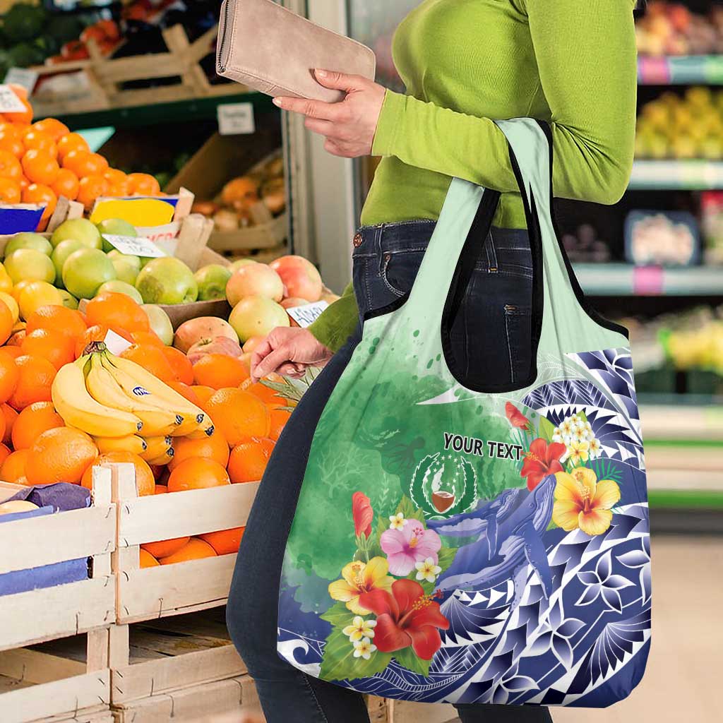 Personalised Pohnpei States Humpback Whale Grocery Bag Polynesian Tropical Flowers LT9 - Polynesian Pride