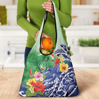Personalised Pohnpei States Humpback Whale Grocery Bag Polynesian Tropical Flowers LT9 - Polynesian Pride