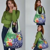 Personalised Pohnpei States Humpback Whale Grocery Bag Polynesian Tropical Flowers LT9 - Polynesian Pride