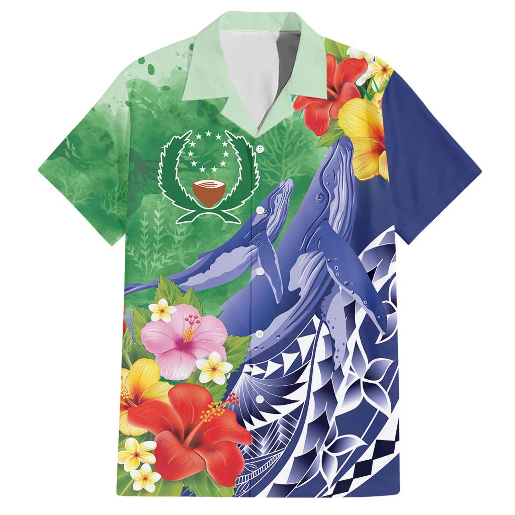 Personalised Pohnpei States Humpback Whale Hawaiian Shirt Polynesian Tropical Flowers LT9 Blue - Polynesian Pride