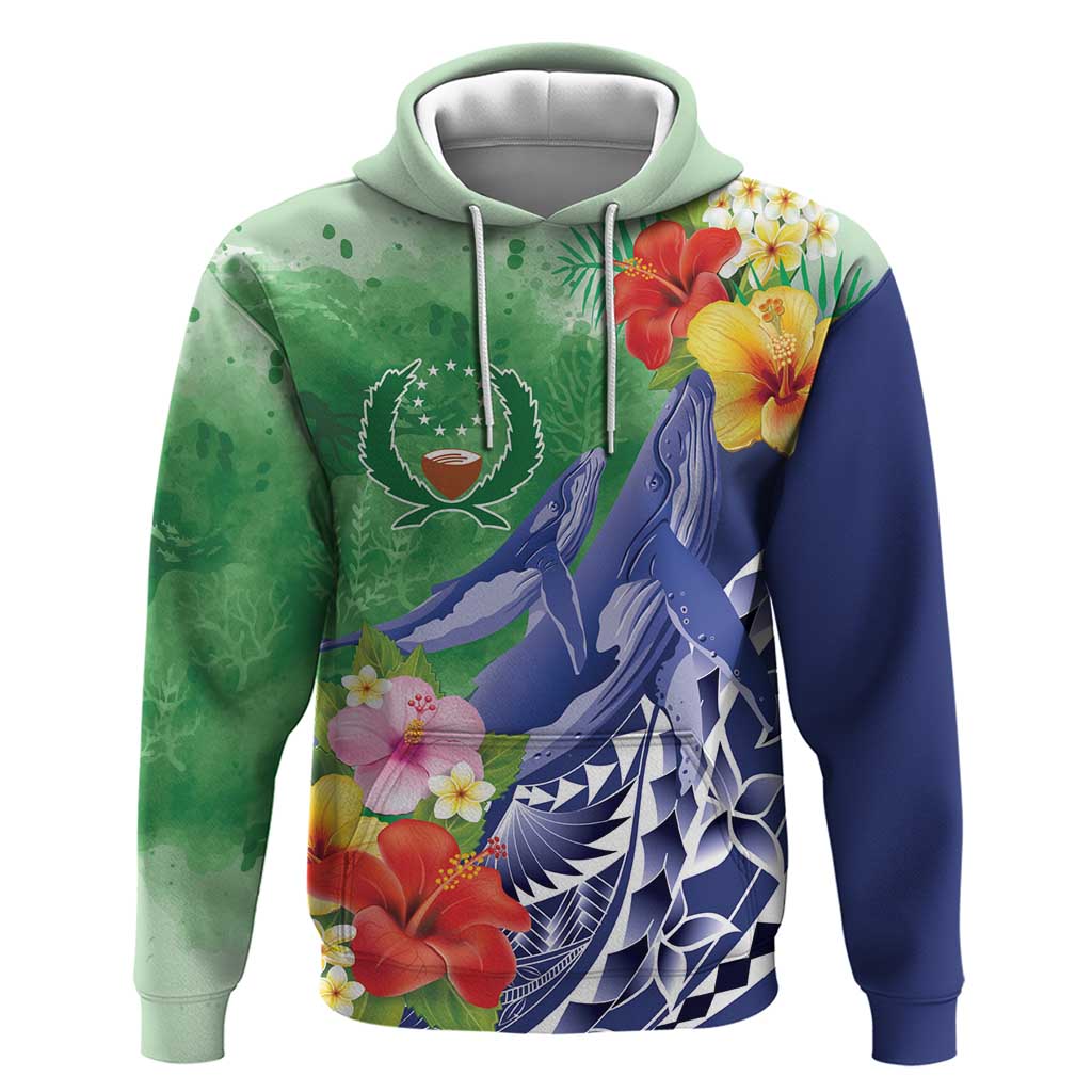 Personalised Pohnpei States Humpback Whale Hoodie Polynesian Tropical Flowers LT9 Pullover Hoodie Blue - Polynesian Pride