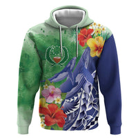 Personalised Pohnpei States Humpback Whale Hoodie Polynesian Tropical Flowers LT9 Pullover Hoodie Blue - Polynesian Pride