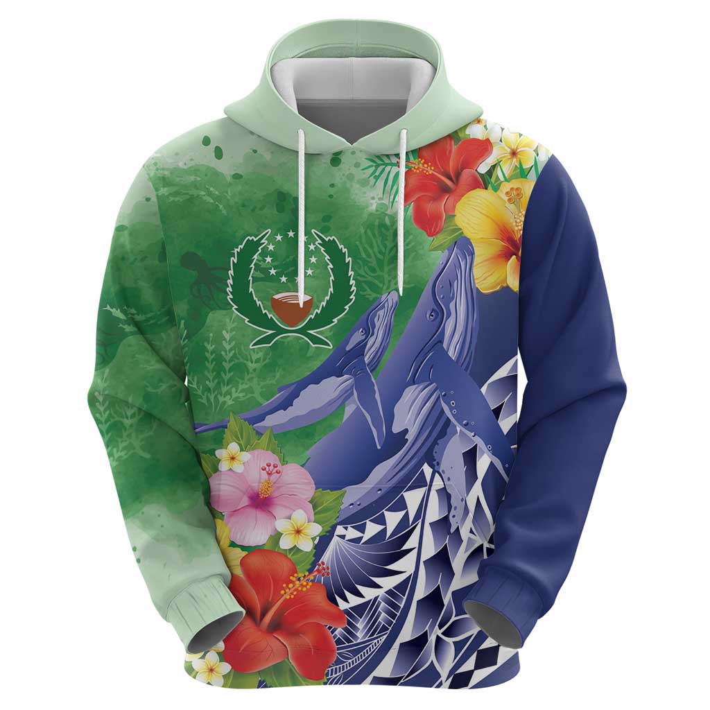 Personalised Pohnpei States Humpback Whale Hoodie Polynesian Tropical Flowers LT9 - Polynesian Pride