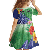 Personalised Pohnpei States Humpback Whale Kid Short Sleeve Dress Polynesian Tropical Flowers LT9 - Polynesian Pride