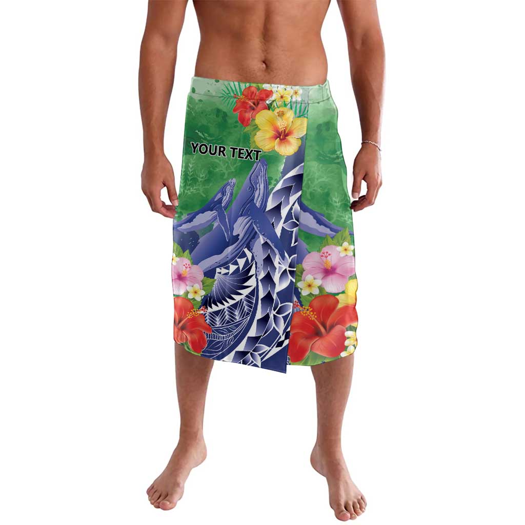 Personalised Pohnpei States Humpback Whale Lavalava Polynesian Tropical Flowers LT9 Blue - Polynesian Pride