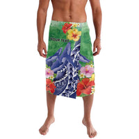 Personalised Pohnpei States Humpback Whale Lavalava Polynesian Tropical Flowers LT9 Blue - Polynesian Pride