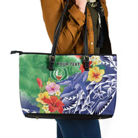 Personalised Pohnpei States Humpback Whale Leather Tote Bag Polynesian Tropical Flowers LT9 - Polynesian Pride