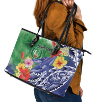 Personalised Pohnpei States Humpback Whale Leather Tote Bag Polynesian Tropical Flowers LT9 - Polynesian Pride