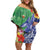 Personalised Pohnpei States Humpback Whale Off Shoulder Short Dress Polynesian Tropical Flowers