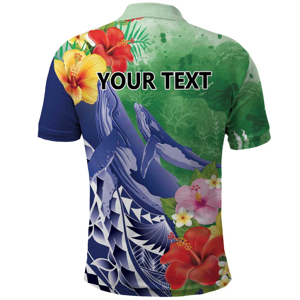 Personalised Pohnpei States Humpback Whale Polo Shirt Polynesian Tropical Flowers LT9 - Polynesian Pride