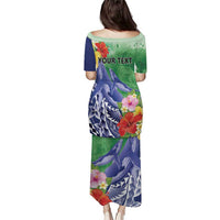 Personalised Pohnpei States Humpback Whale Puletasi Polynesian Tropical Flowers LT9 - Polynesian Pride
