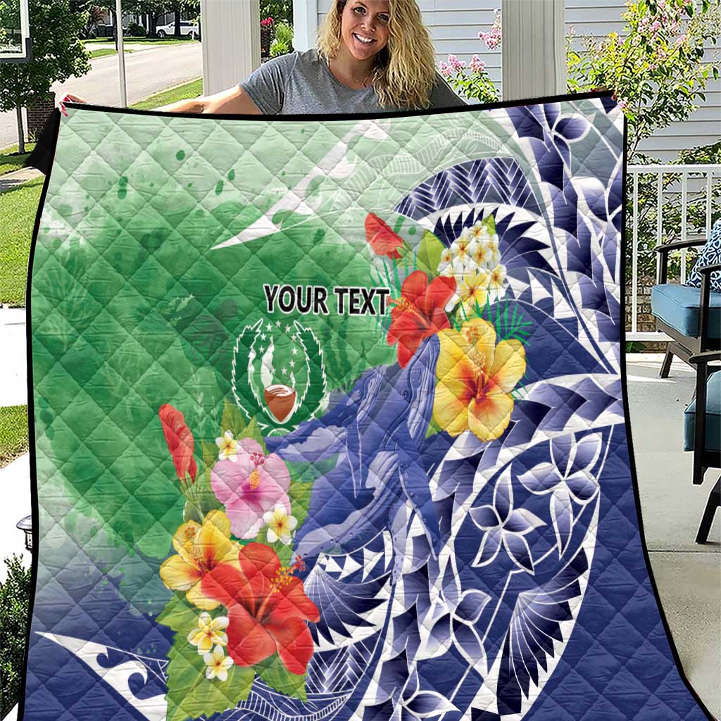 Personalised Pohnpei States Humpback Whale Quilt Polynesian Tropical Flowers