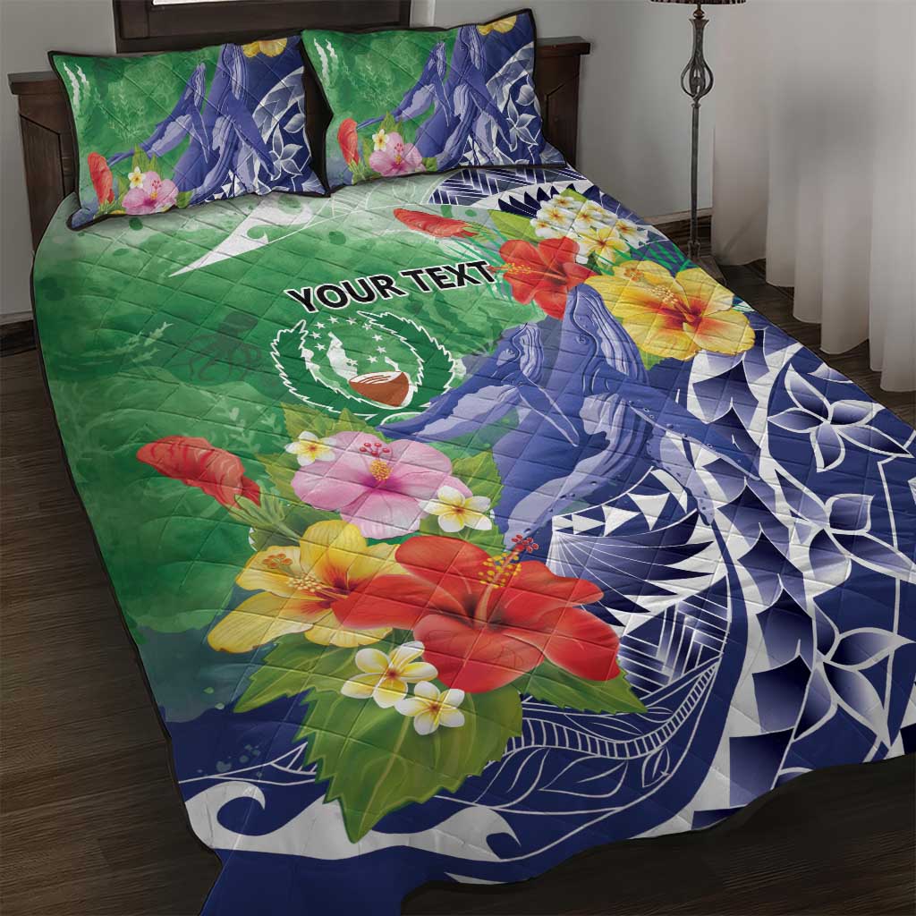 Personalised Pohnpei States Humpback Whale Quilt Bed Set Polynesian Tropical Flowers LT9 Blue - Polynesian Pride