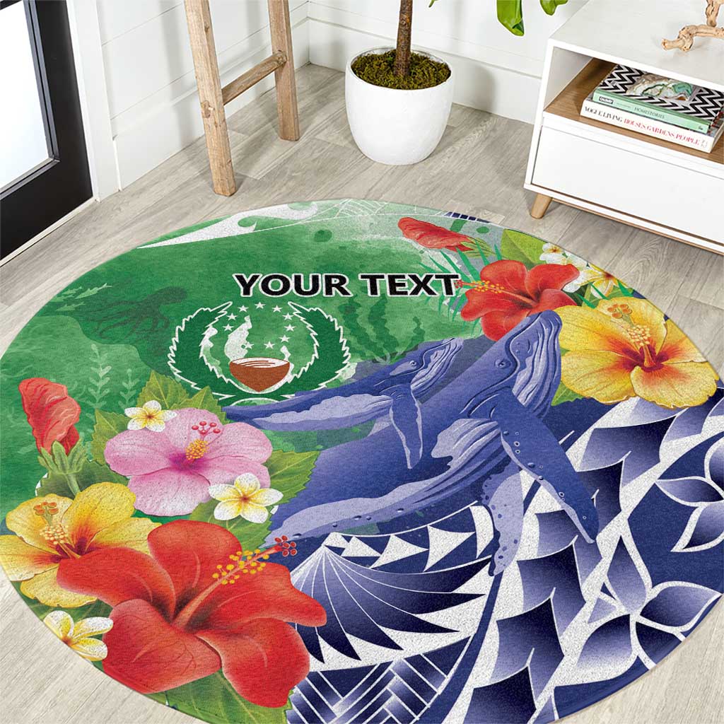Personalised Pohnpei States Humpback Whale Round Carpet Polynesian Tropical Flowers LT9 Blue - Polynesian Pride