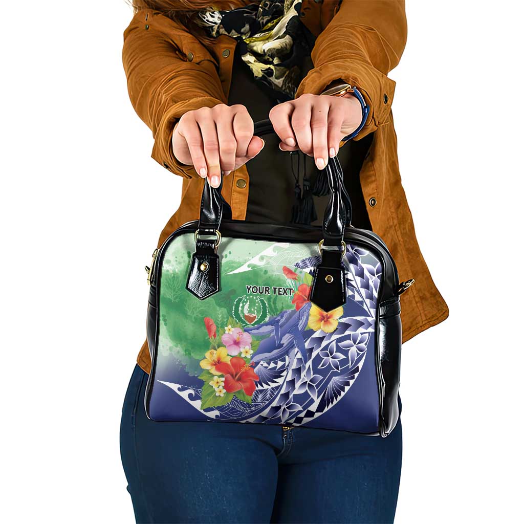 Personalised Pohnpei States Humpback Whale Shoulder Handbag Polynesian Tropical Flowers LT9 One Size Blue - Polynesian Pride