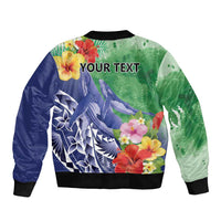 Personalised Pohnpei States Humpback Whale Sleeve Zip Bomber Jacket Polynesian Tropical Flowers LT9 - Polynesian Pride