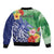 Personalised Pohnpei States Humpback Whale Sleeve Zip Bomber Jacket Polynesian Tropical Flowers