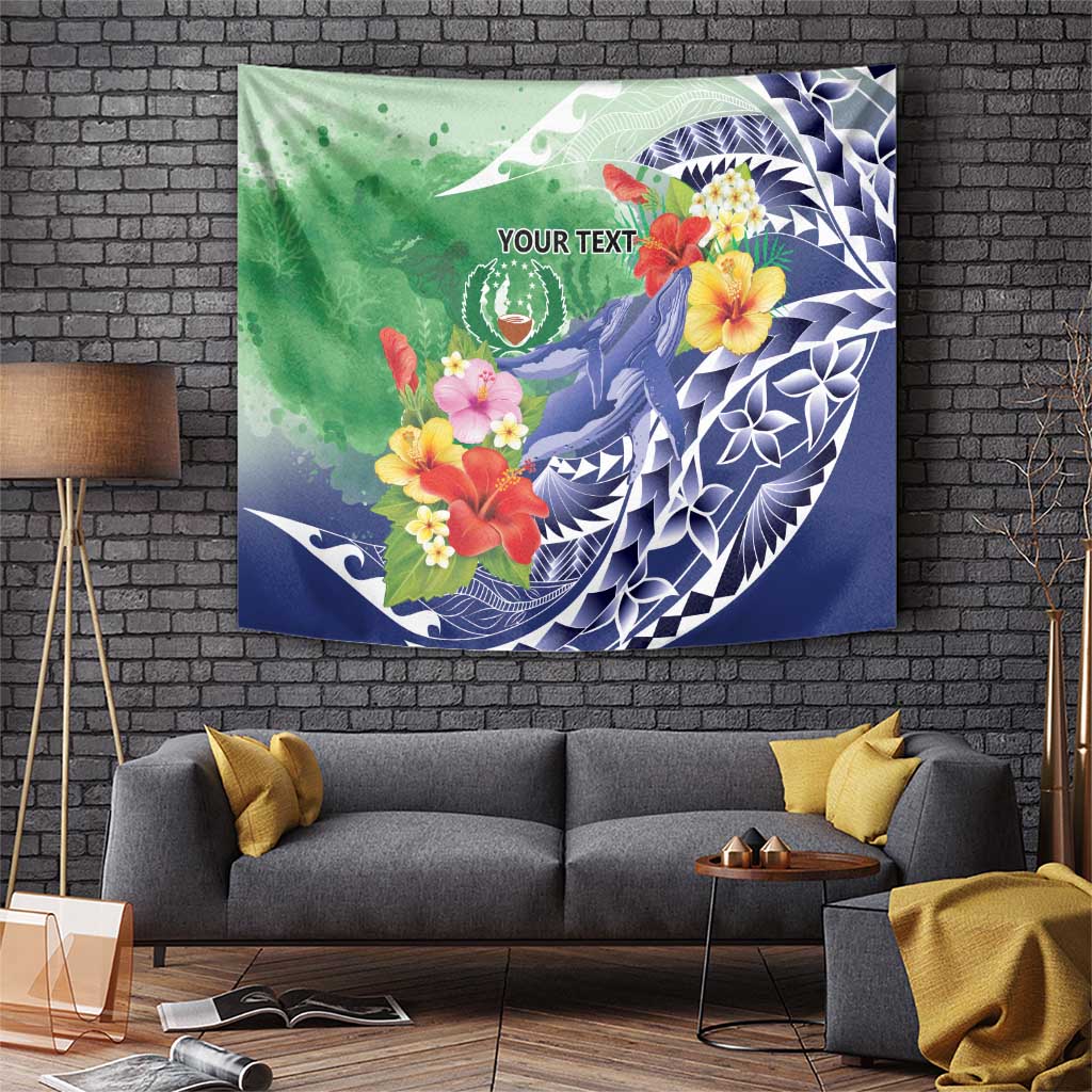 Personalised Pohnpei States Humpback Whale Tapestry Polynesian Tropical Flowers LT9 Blue - Polynesian Pride