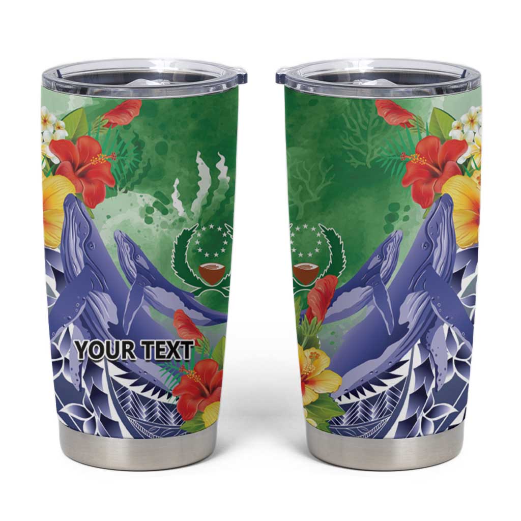Personalised Pohnpei States Humpback Whale Tumbler Cup Polynesian Tropical Flowers LT9 Blue - Polynesian Pride