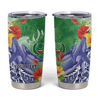 Personalised Pohnpei States Humpback Whale Tumbler Cup Polynesian Tropical Flowers LT9 Blue - Polynesian Pride