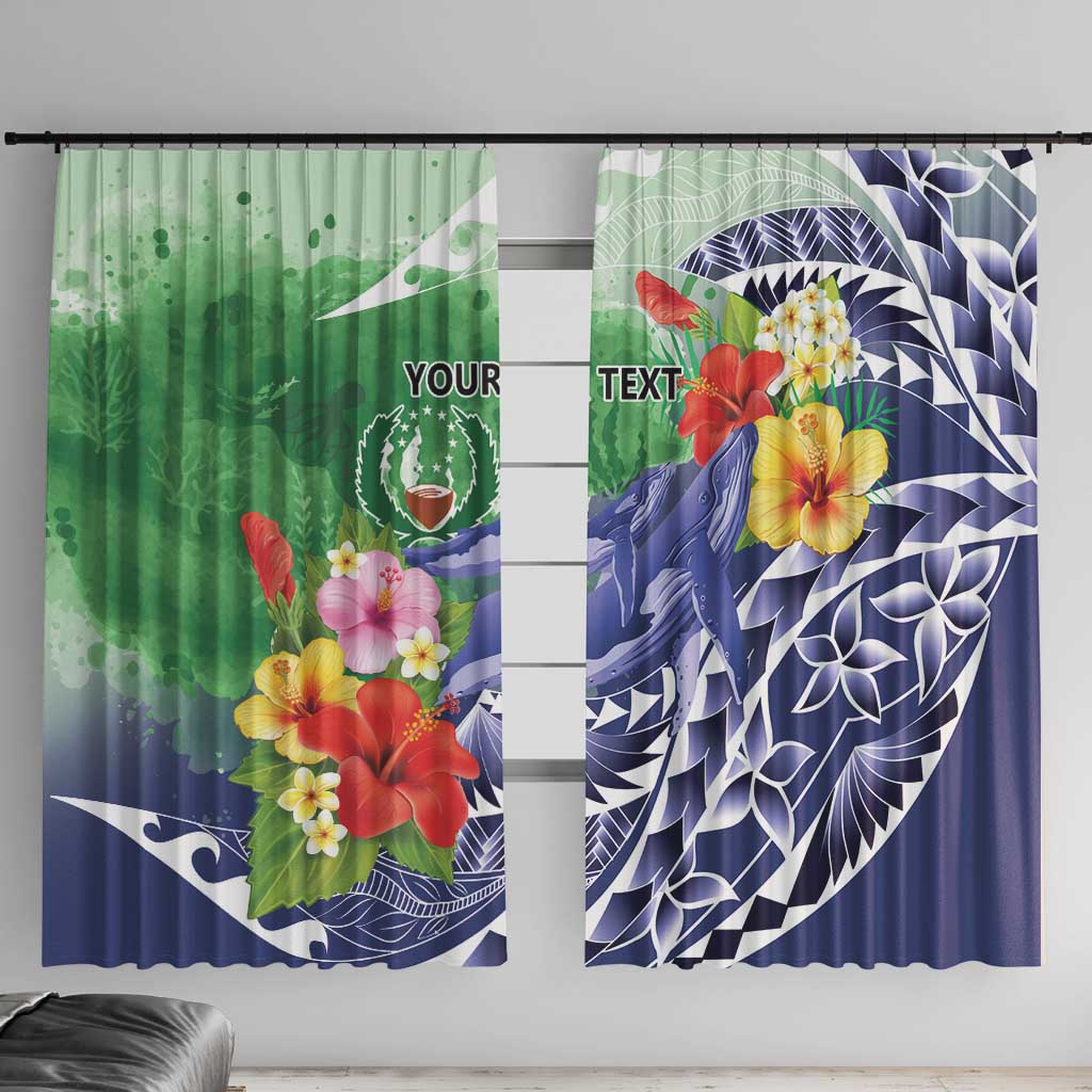 Personalised Pohnpei States Humpback Whale Window Curtain Polynesian Tropical Flowers LT9 With Hooks Blue - Polynesian Pride