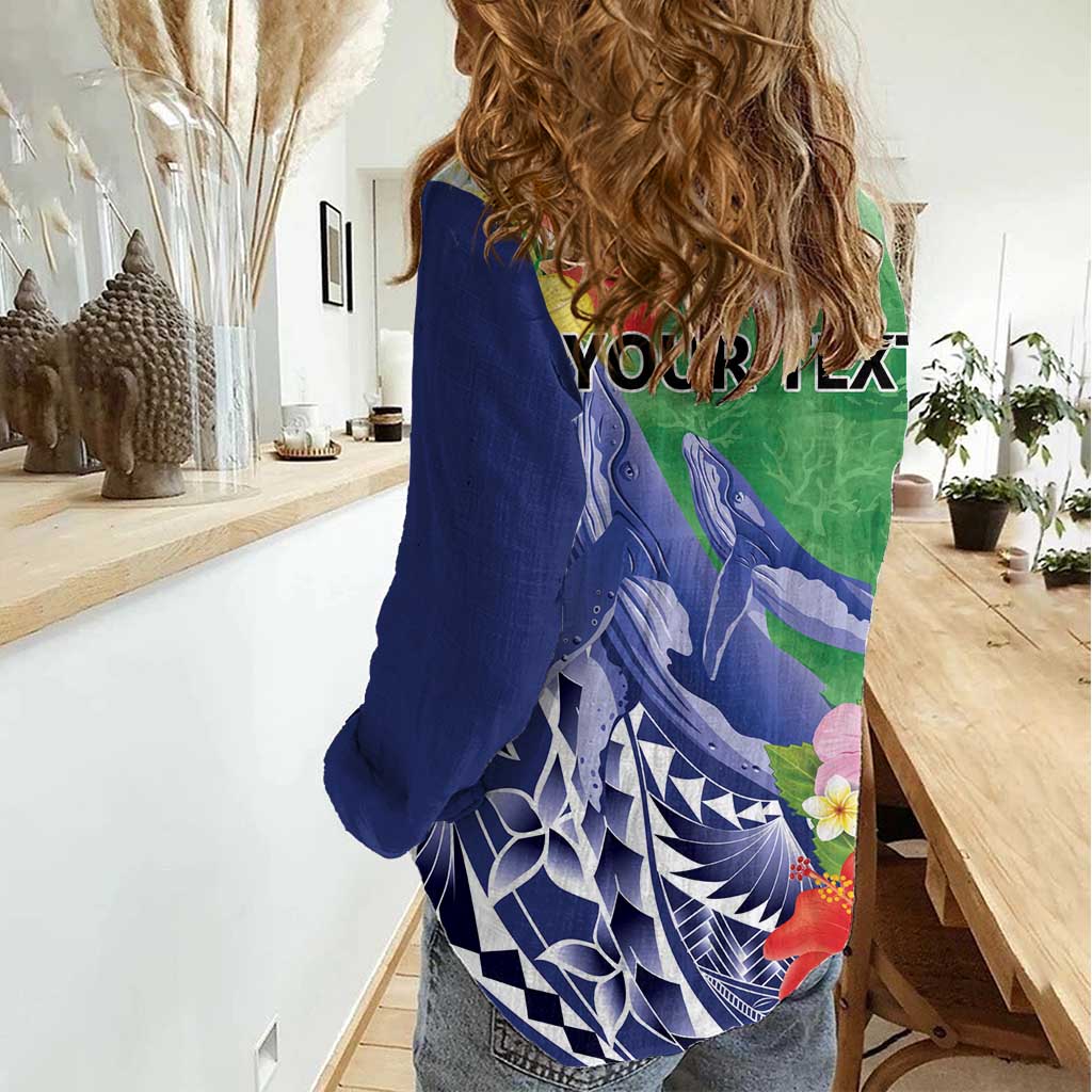 Personalised Pohnpei States Humpback Whale Women Casual Shirt Polynesian Tropical Flowers LT9 - Polynesian Pride