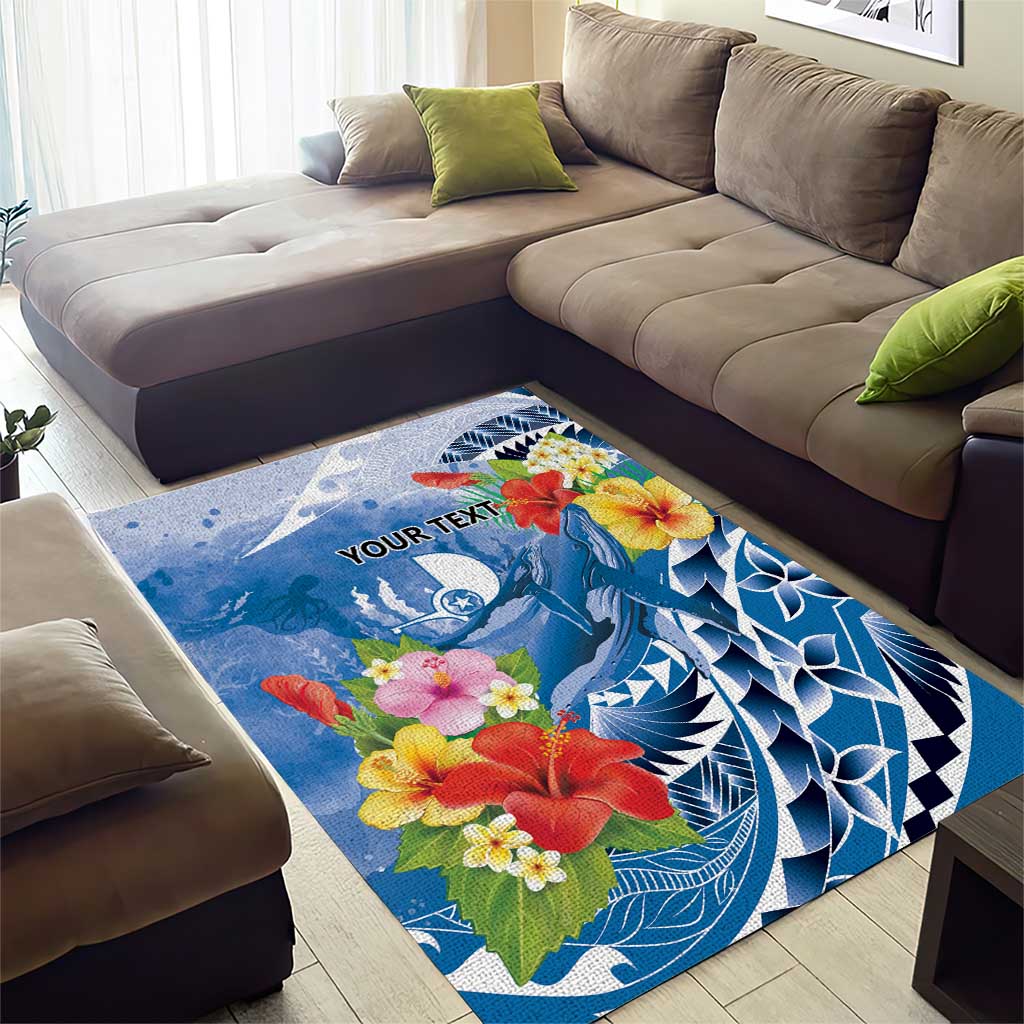 Personalised Yap States Humpback Whale Area Rug Polynesian Tropical Flowers LT9 - Polynesian Pride