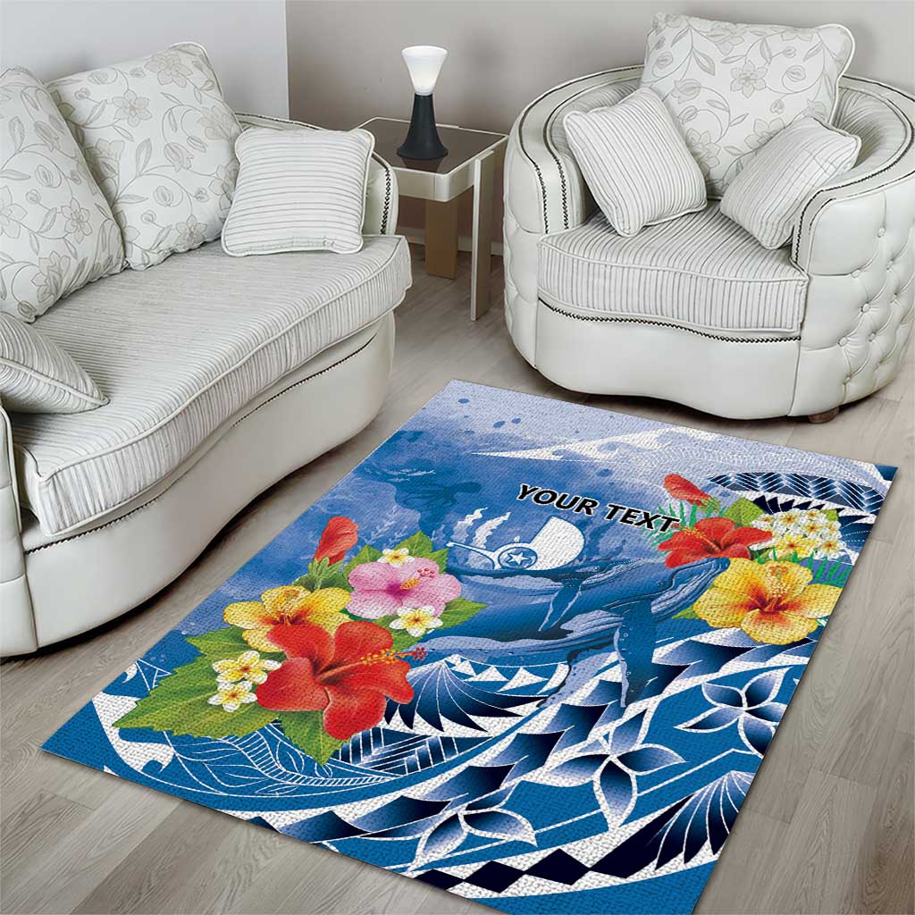 Personalised Yap States Humpback Whale Area Rug Polynesian Tropical Flowers LT9 - Polynesian Pride