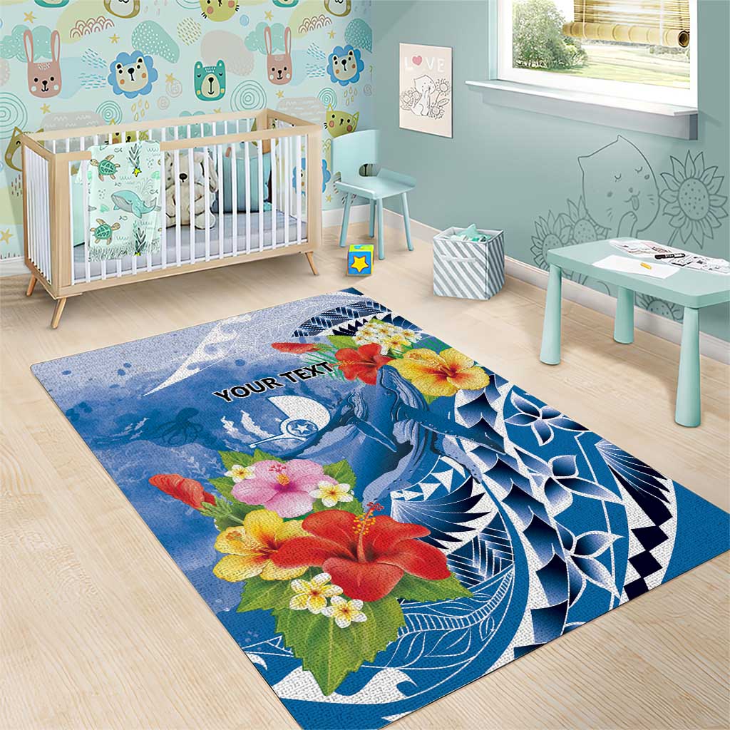 Personalised Yap States Humpback Whale Area Rug Polynesian Tropical Flowers LT9 - Polynesian Pride