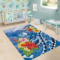 Personalised Yap States Humpback Whale Area Rug Polynesian Tropical Flowers LT9 - Polynesian Pride
