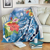 Personalised Yap States Humpback Whale Blanket Polynesian Tropical Flowers LT9 Blue - Polynesian Pride
