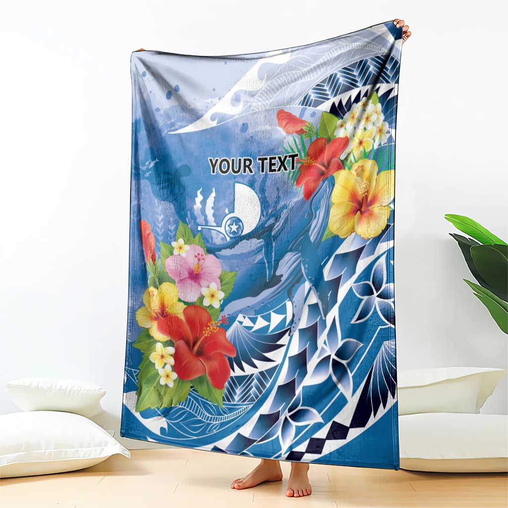 Personalised Yap States Humpback Whale Blanket Polynesian Tropical Flowers LT9 - Polynesian Pride