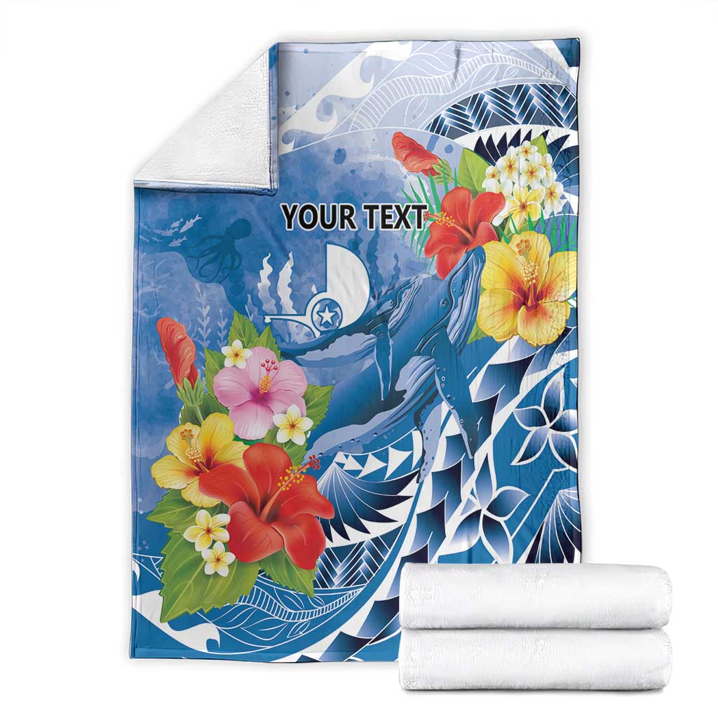 Personalised Yap States Humpback Whale Blanket Polynesian Tropical Flowers LT9 - Polynesian Pride