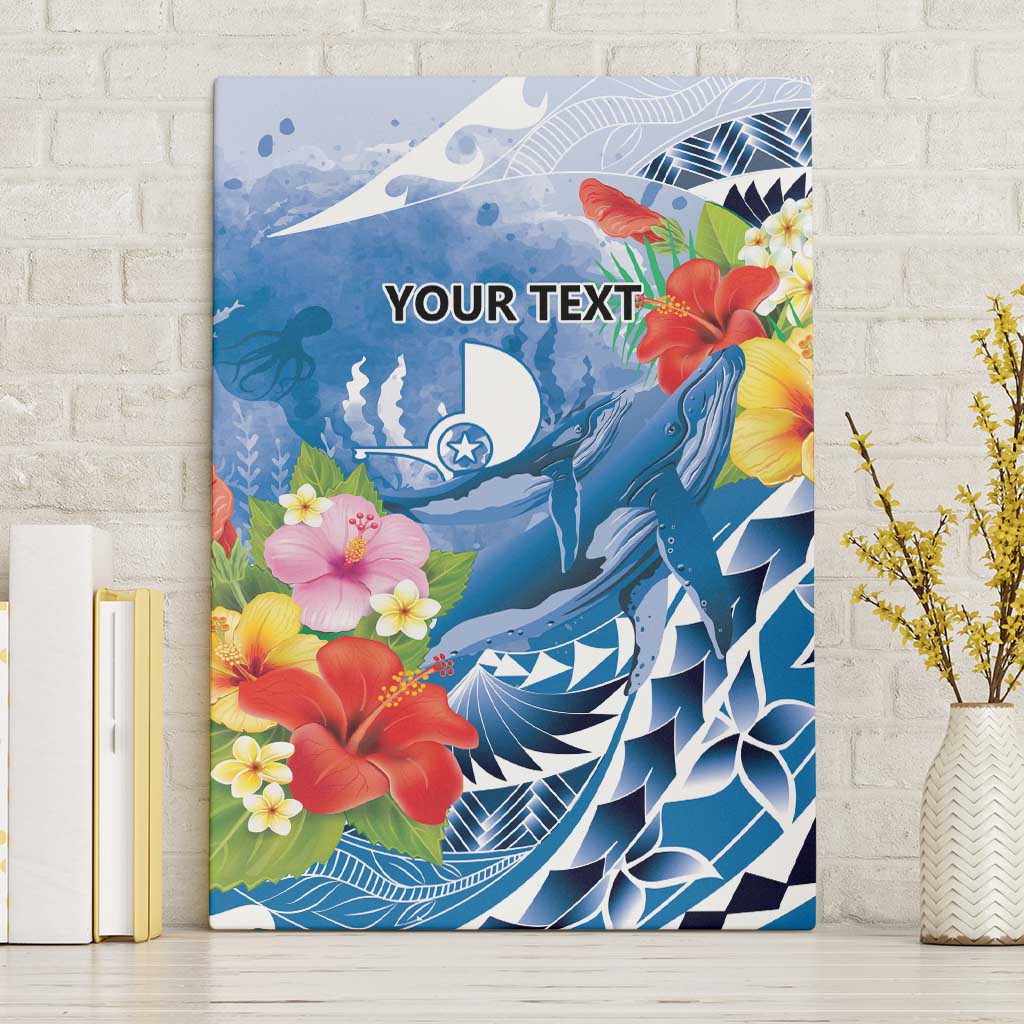 Personalised Yap States Humpback Whale Canvas Wall Art Polynesian Tropical Flowers