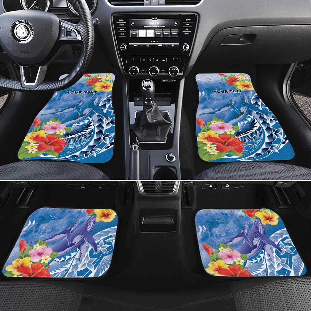 Personalised Yap States Humpback Whale Car Mats Polynesian Tropical Flowers LT9 Set 4pcs Blue - Polynesian Pride