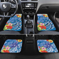 Personalised Yap States Humpback Whale Car Mats Polynesian Tropical Flowers LT9 Set 4pcs Blue - Polynesian Pride